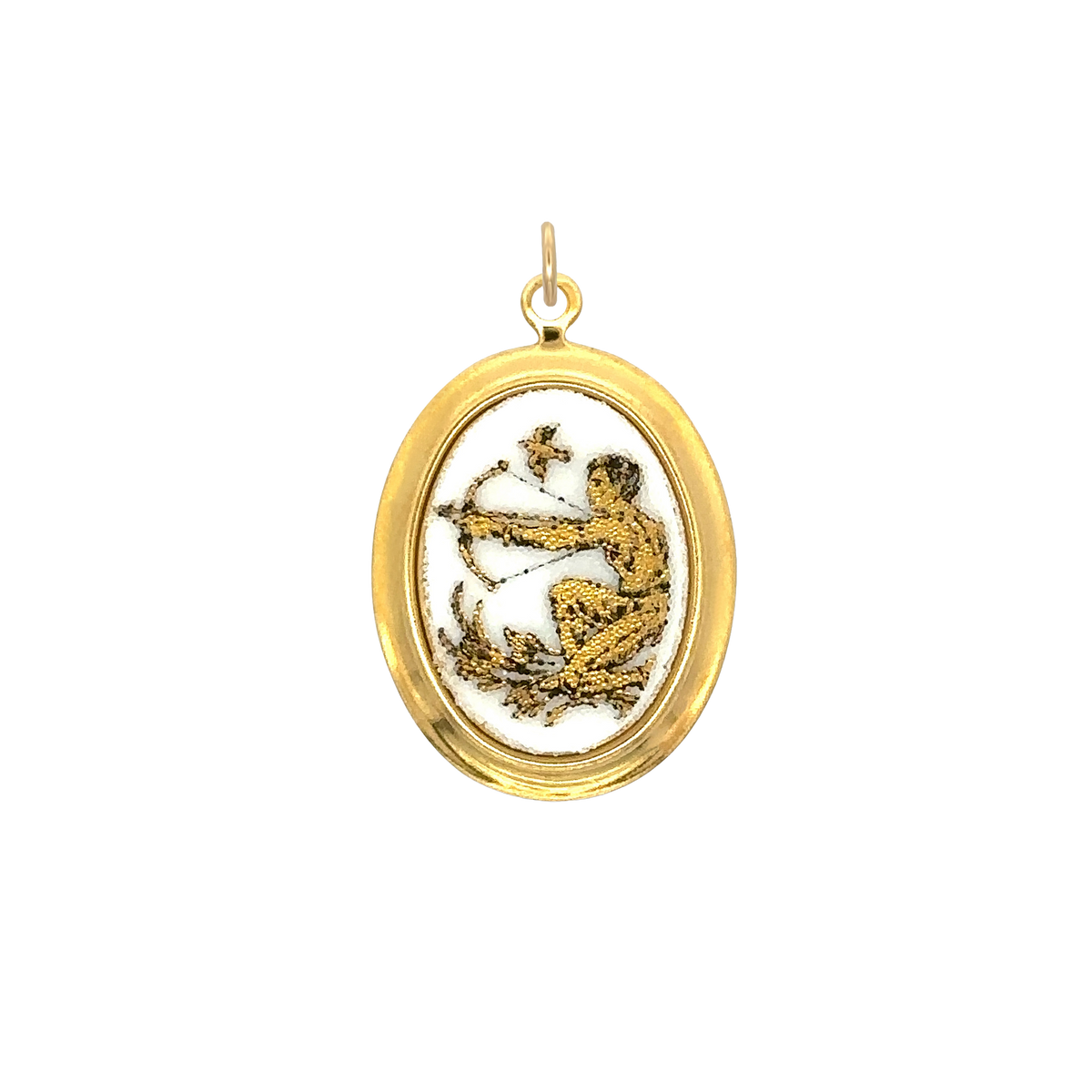 Sagittarius Vintage White Decal Charm Brass