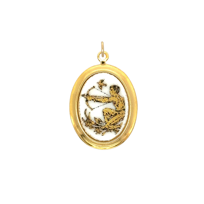 Sagittarius Vintage White Decal Charm Brass
