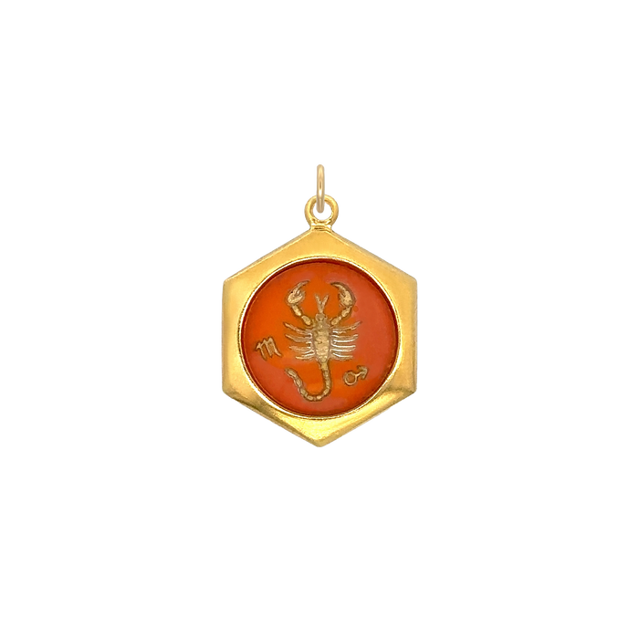 Scorpio Vintage Glass Charm Small Hexagonal
