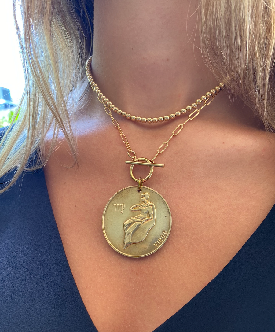 Vintage Coin Charm Toggle Necklace