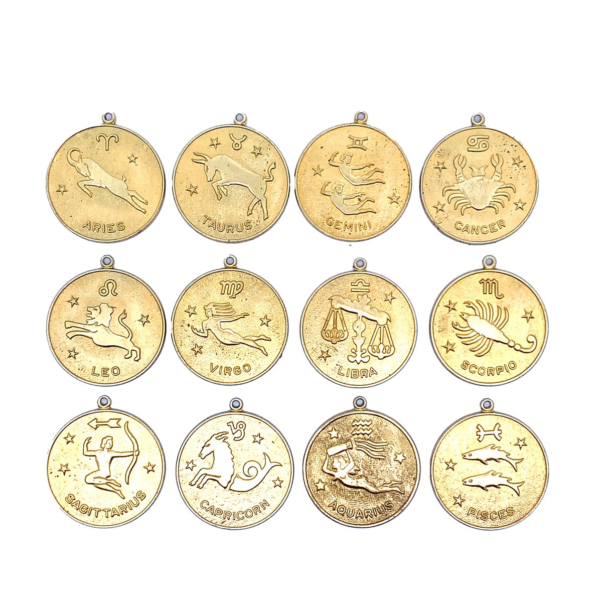 Aquarius Vintage Star Zodiac Charm Brass