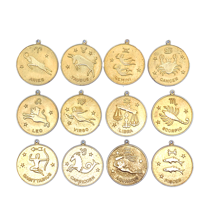 Aquarius Vintage Star Zodiac Charm Brass