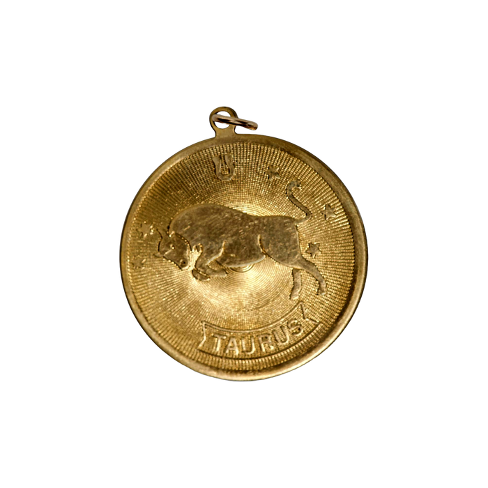 Taurus Vintage Circle Charm Brass