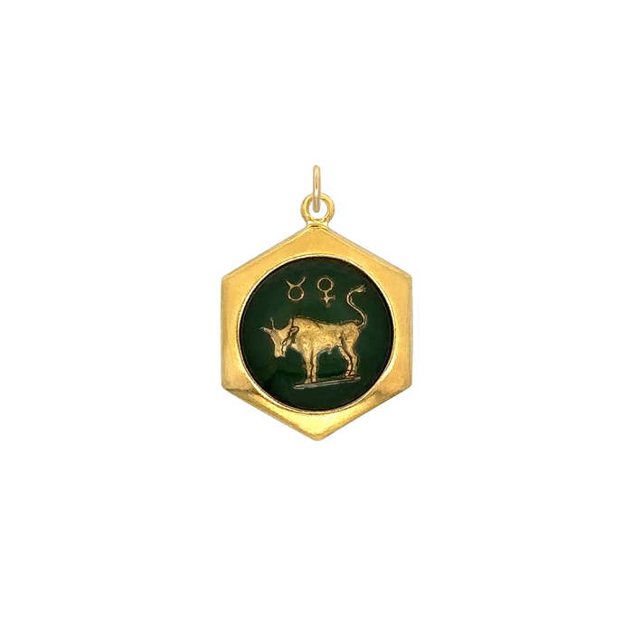 Taurus Vintage Glass Charm Small Hexagonal
