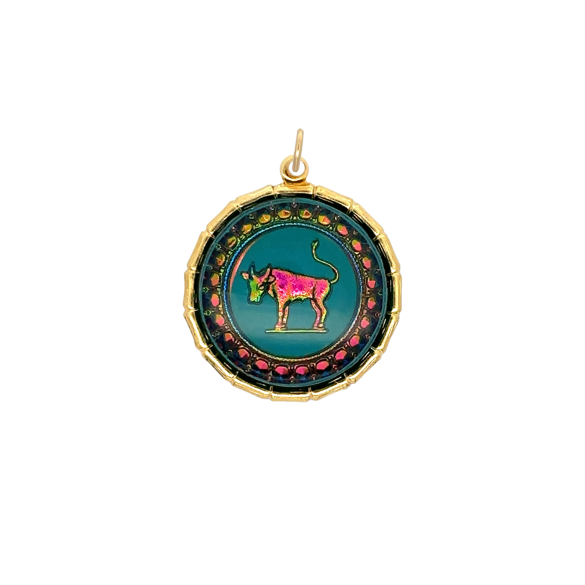 Taurus Vintage Iridescent Charm Brass