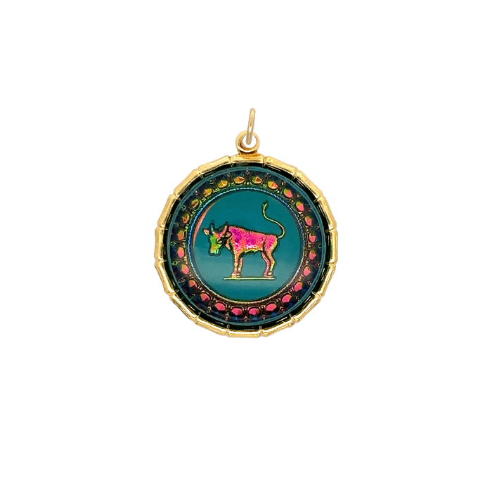 Taurus Vintage Iridescent Charm Brass