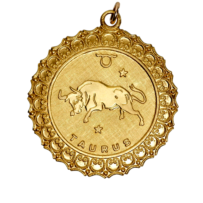 Taurus Vintage Scalloped Charm Brass