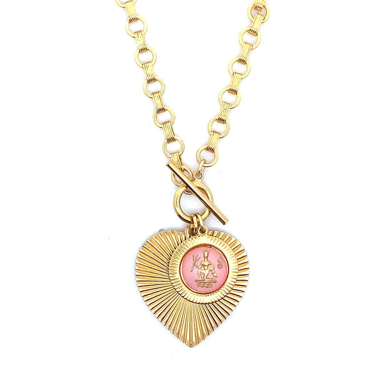 Ribbed Heart & Pink Zodiac Necklace