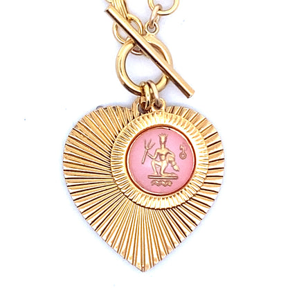Ribbed Heart & Pink Zodiac Necklace