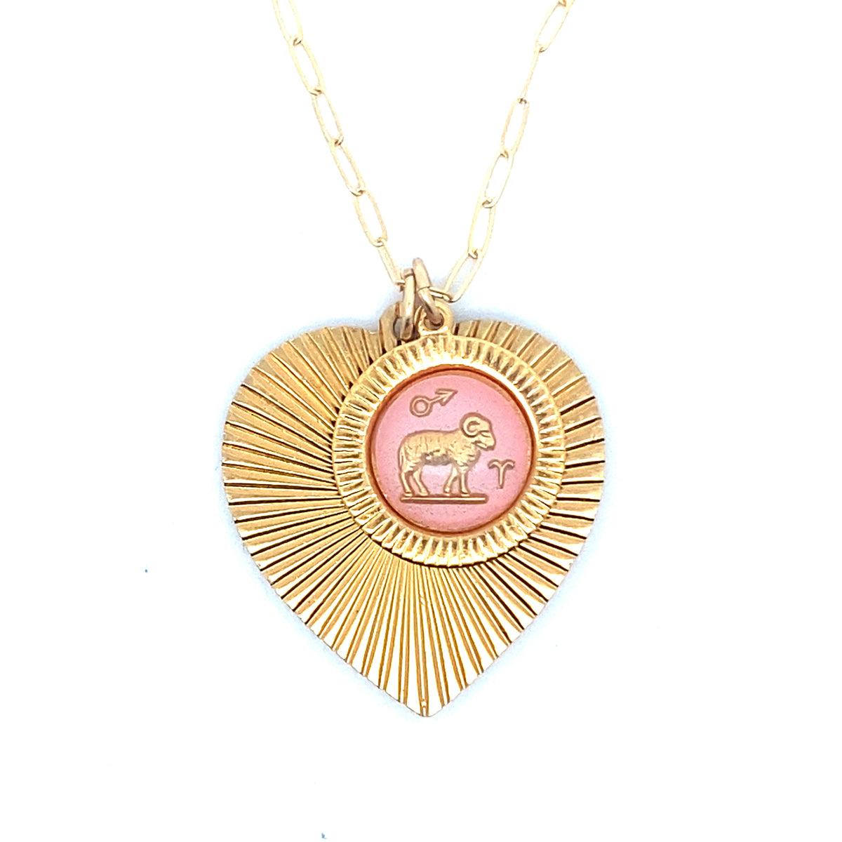 Ribbed Heart & Pink Zodiac Necklace