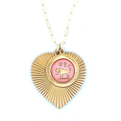 Ribbed Heart & Pink Zodiac Necklace