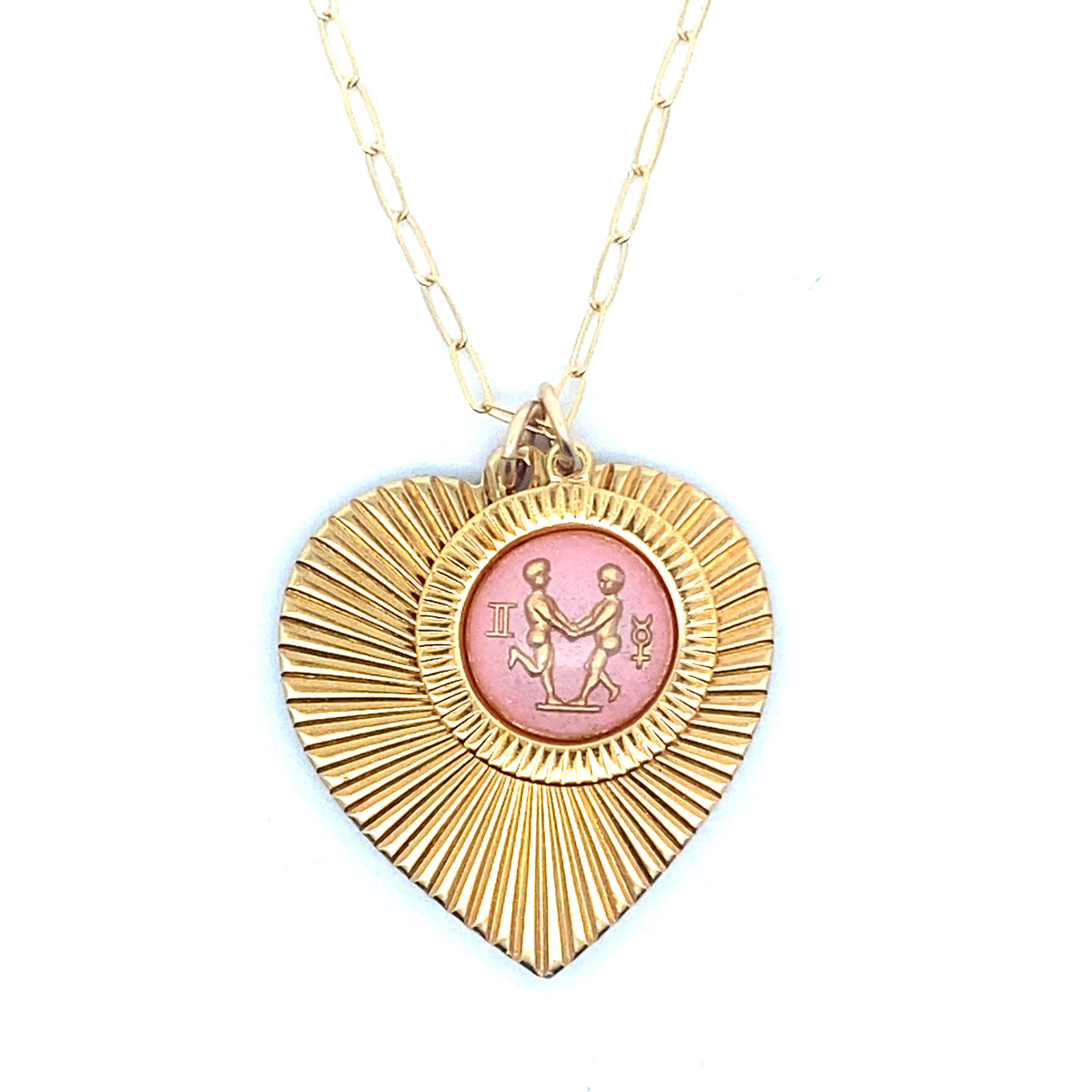 Ribbed Heart & Pink Zodiac Necklace