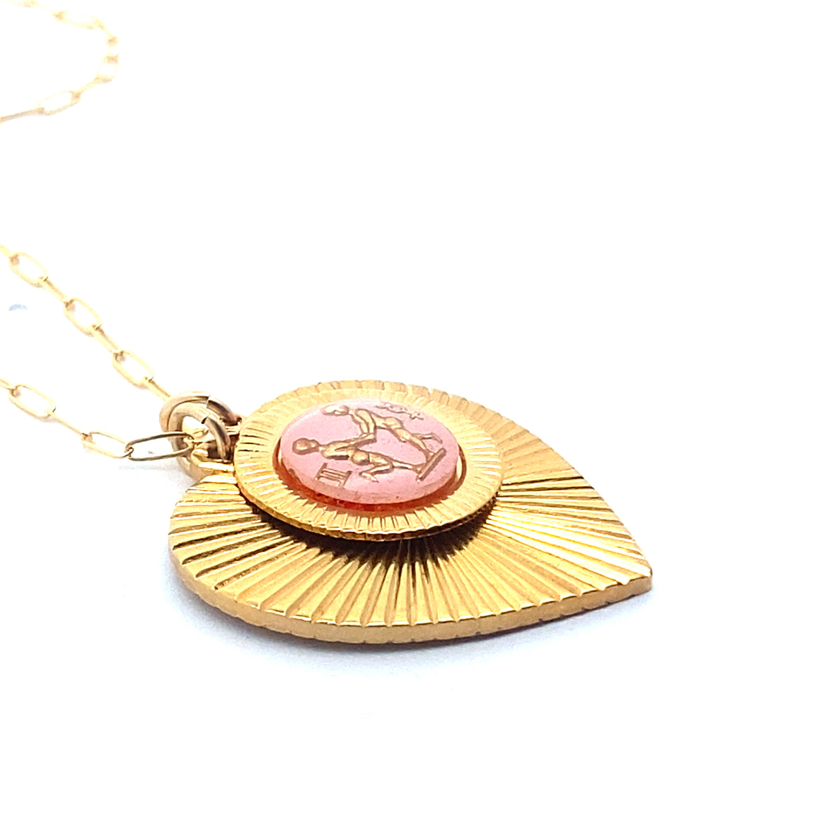Ribbed Heart & Pink Zodiac Necklace