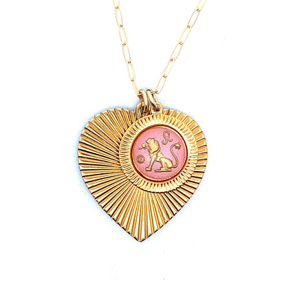 Ribbed Heart & Pink Zodiac Necklace