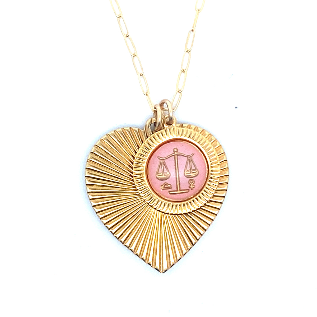 Ribbed Heart & Pink Zodiac Necklace