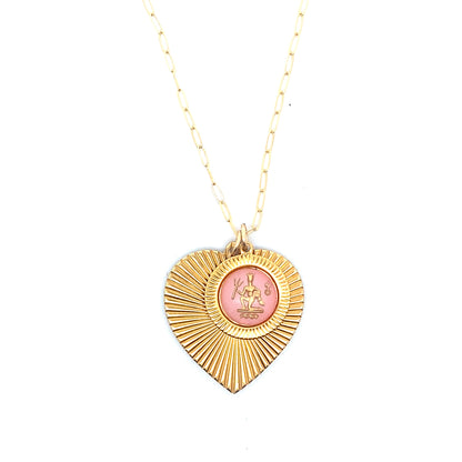 Ribbed Heart & Pink Zodiac Necklace