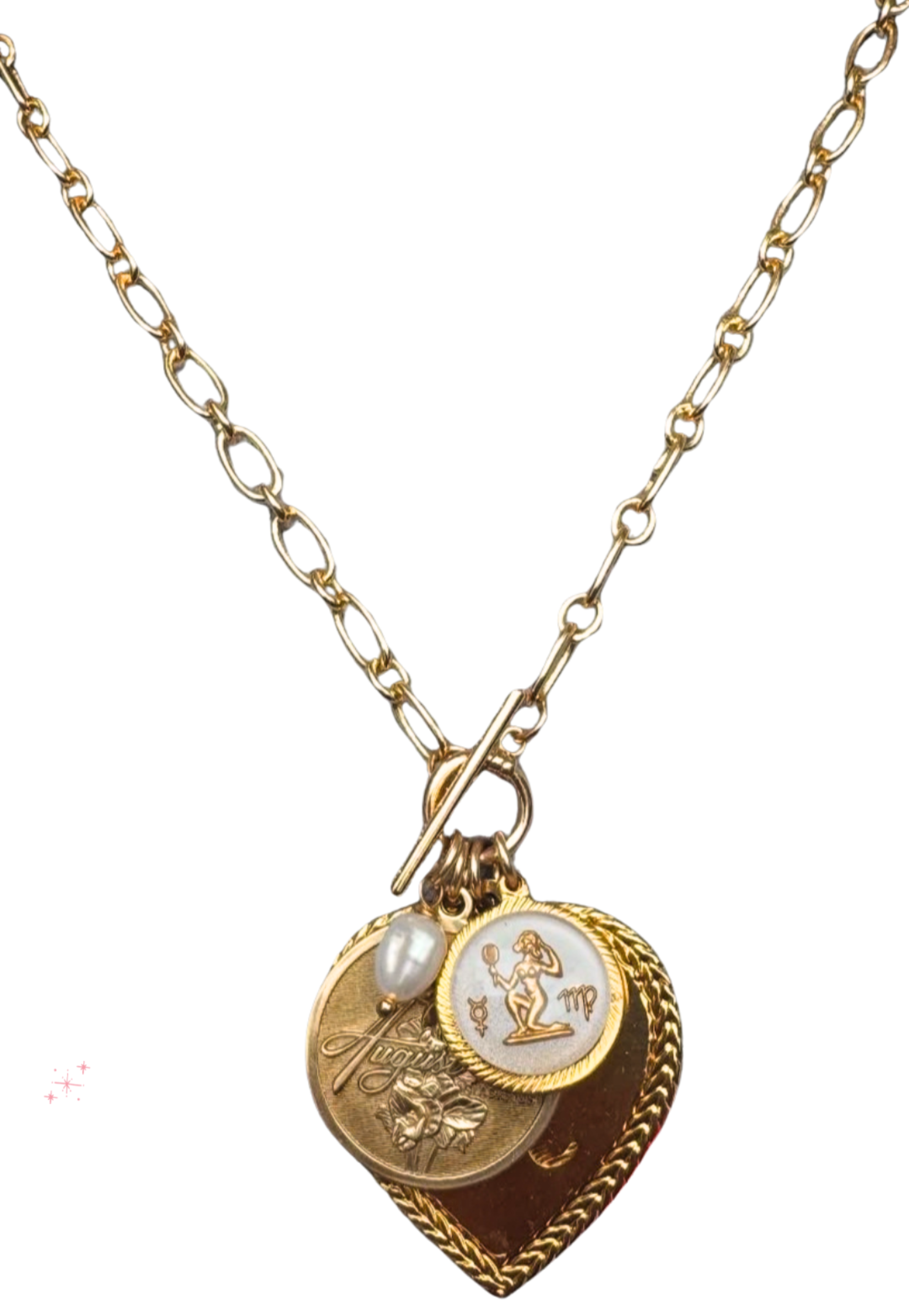 Vintage 30mm Clear Glass Zodiac Astrology Heart Pendant - Capricorn - Made In Western Germany