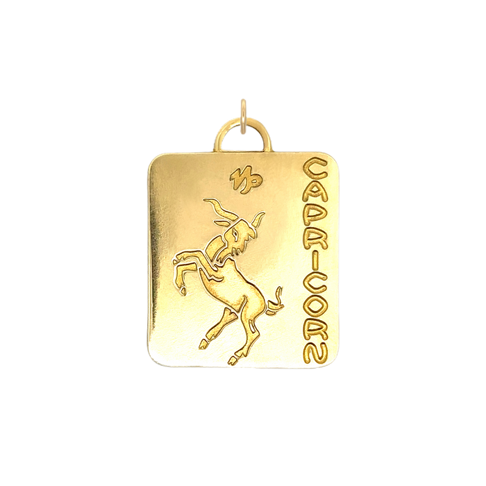 Capricorn Vintage Dog Tag Charm Brass