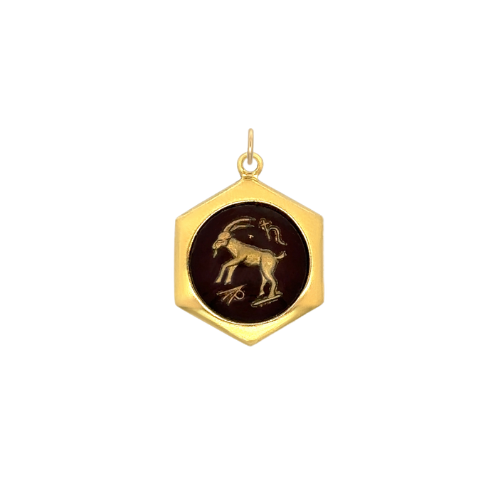 Capricorn Vintage Glass Charm Small Hexagonal