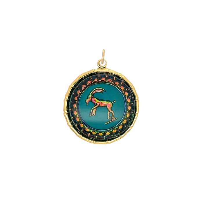 Capricorn Vintage Iridescent Charm Brass