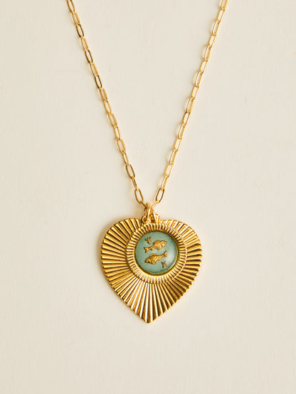 Ribbed Heart Zodiac Necklace