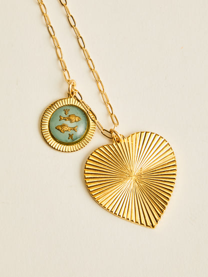 Ribbed Heart Zodiac Necklace