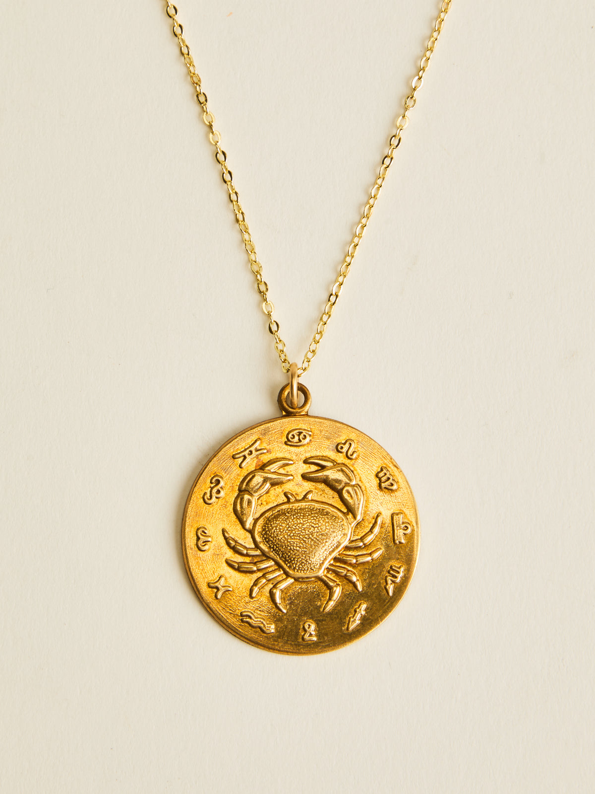 Vintage Embossed Zodiac Pendant Necklace