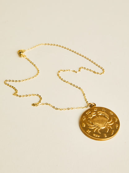 Vintage Embossed Zodiac Pendant Necklace