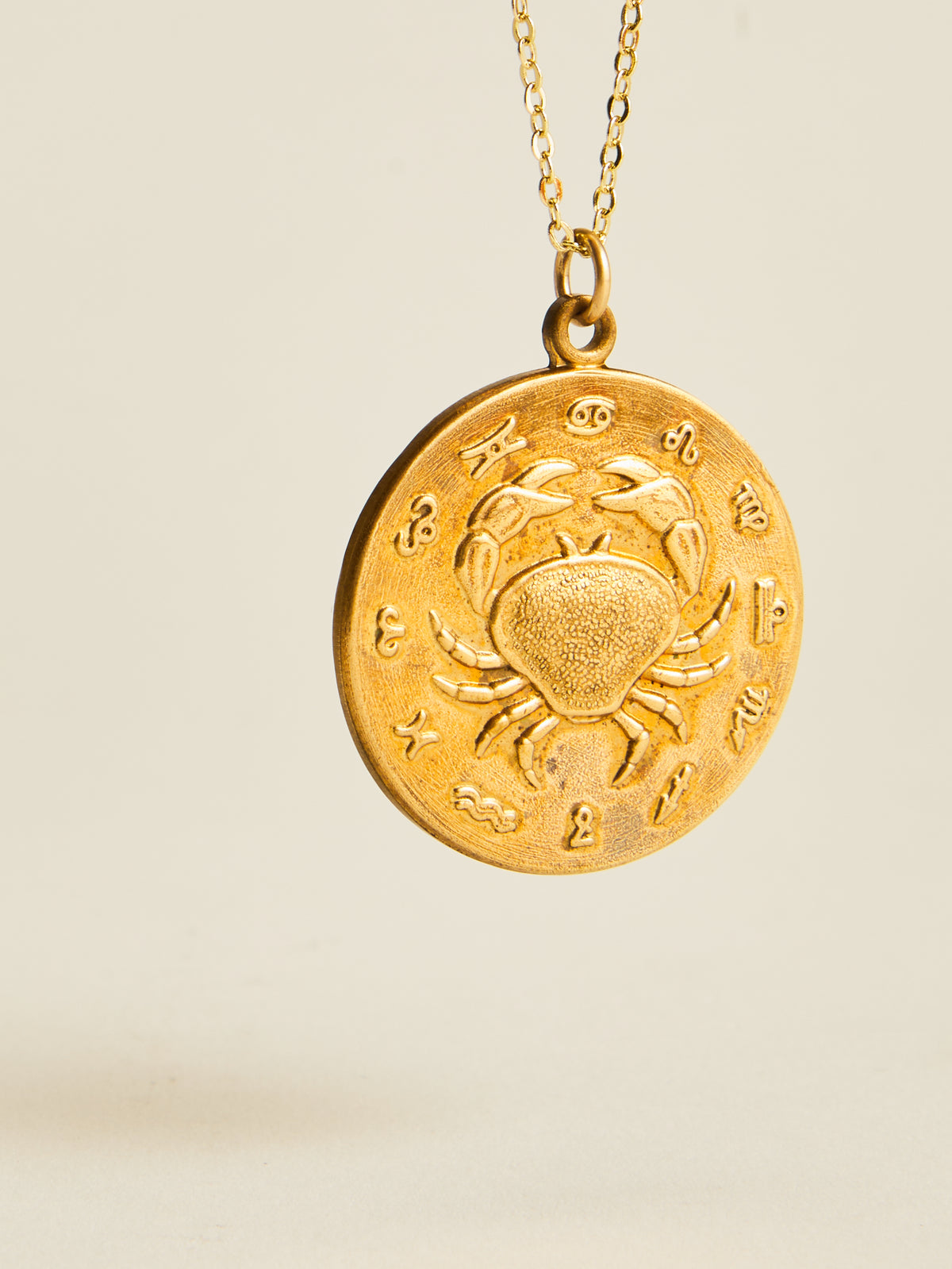 Vintage Embossed Zodiac Pendant Necklace