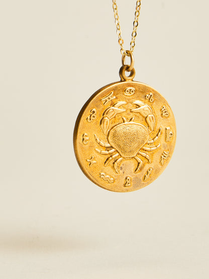 Vintage Embossed Zodiac Pendant Necklace