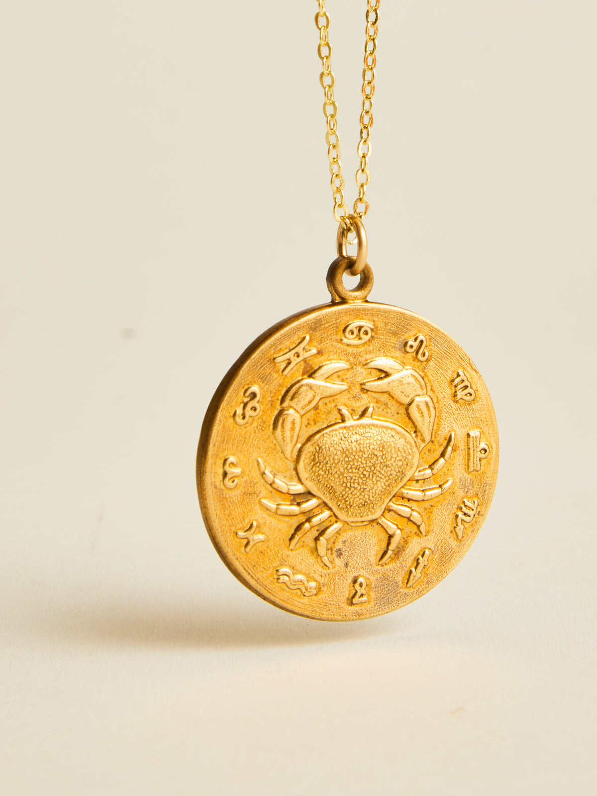 Vintage Embossed Zodiac Pendant Necklace