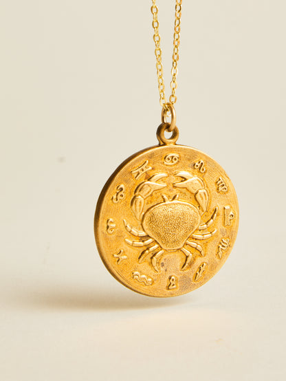 Vintage Embossed Zodiac Pendant Necklace
