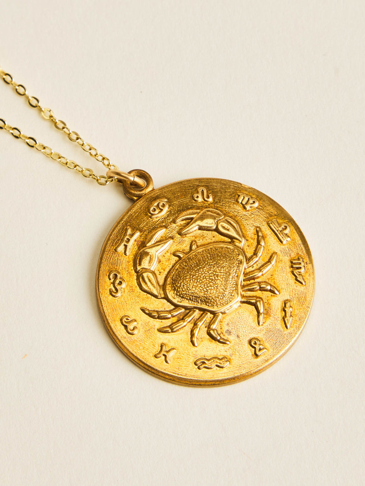 Vintage Embossed Zodiac Pendant Necklace