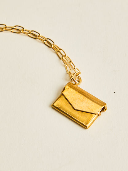 Vintage Brass Envelope Charm with Removable Letter