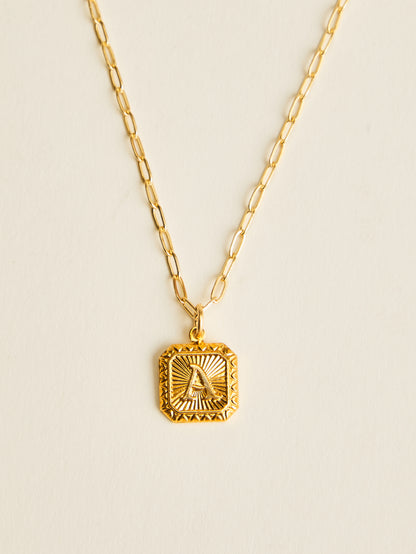 Vintage Square Letter Necklace