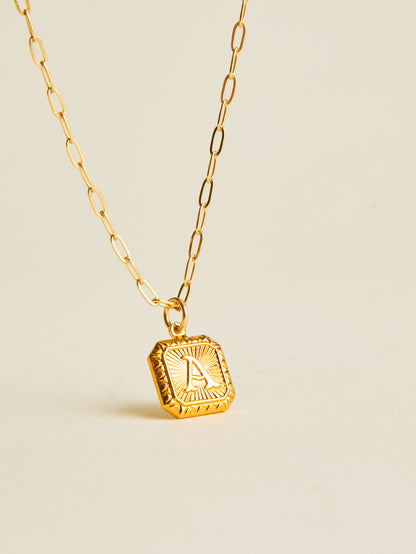 Vintage Square Letter Necklace