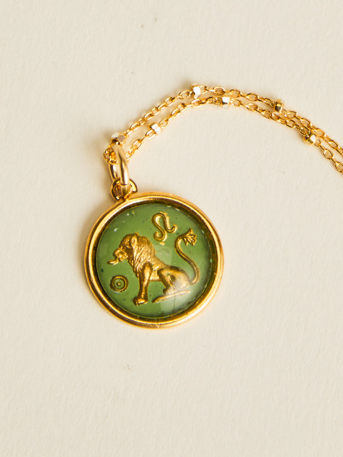 Small Vintage Glass Zodiac Necklace