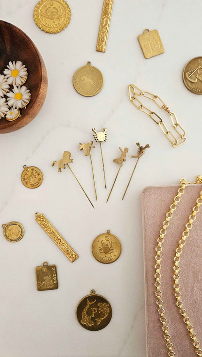 Vintage Brass Zodiac Pins