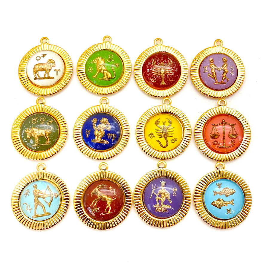 Small Vintage Glass Zodiac Charms with frame - all 12 signs