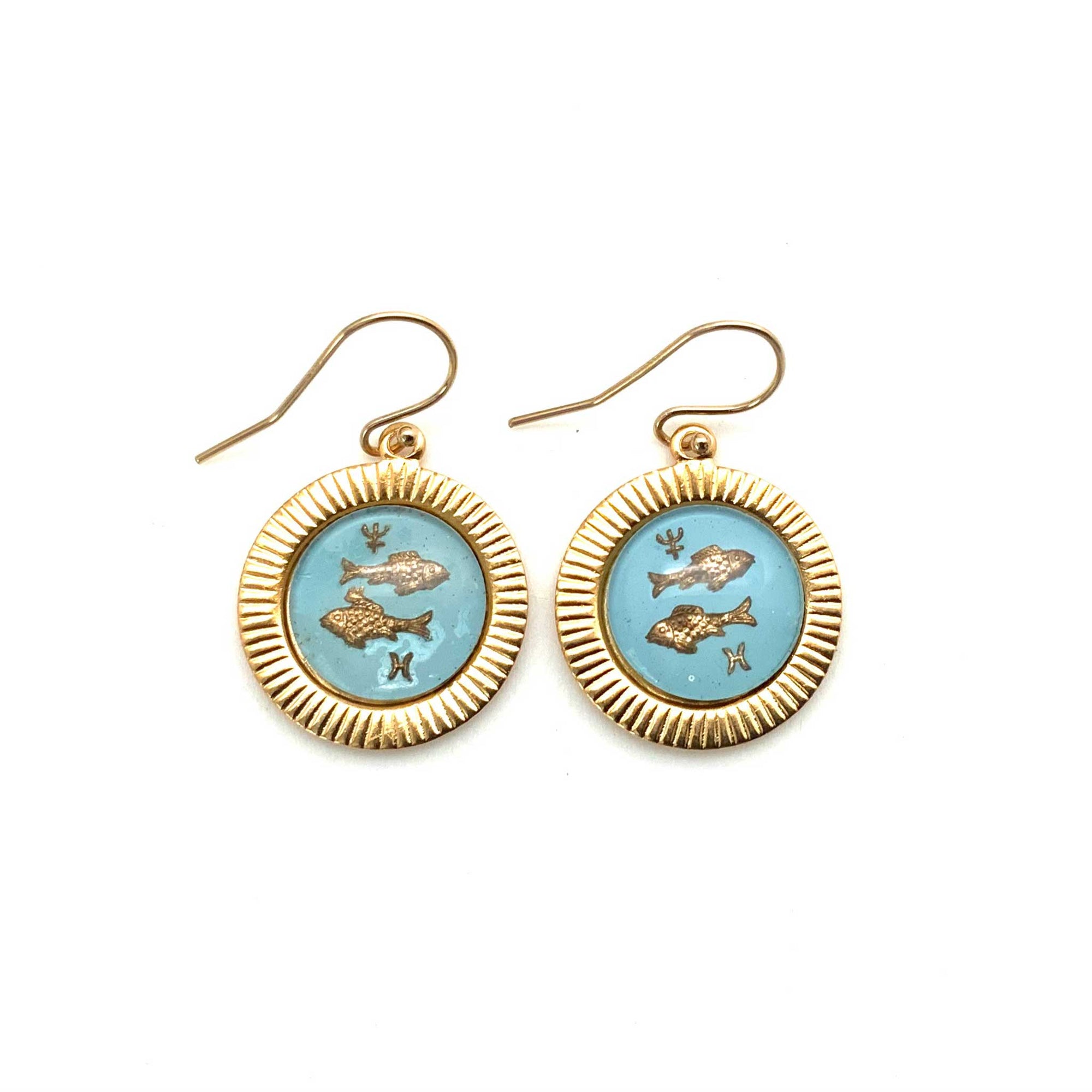 Vintage Glass Zodiac Sign Charm Earrings with Frame - Small
