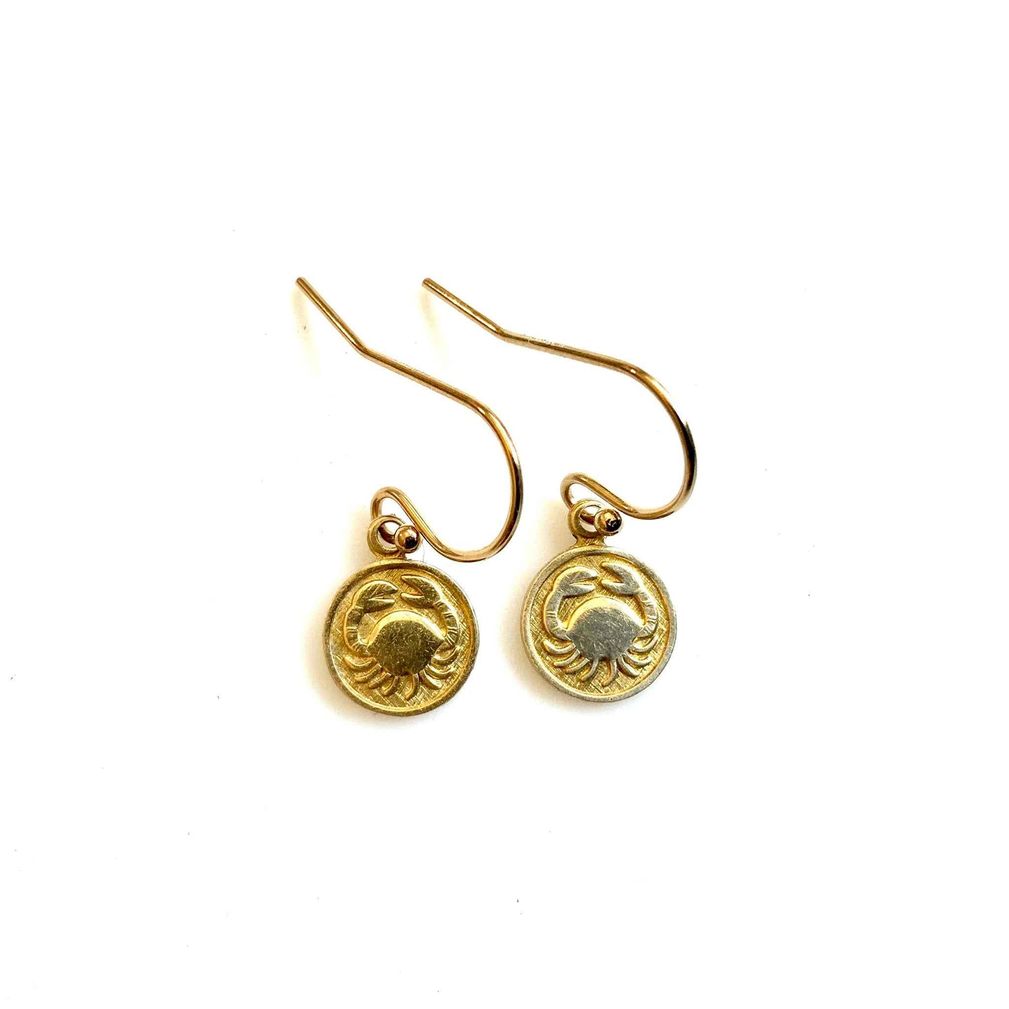 Vintage Tiny Disc Zodiac Charm Earrings