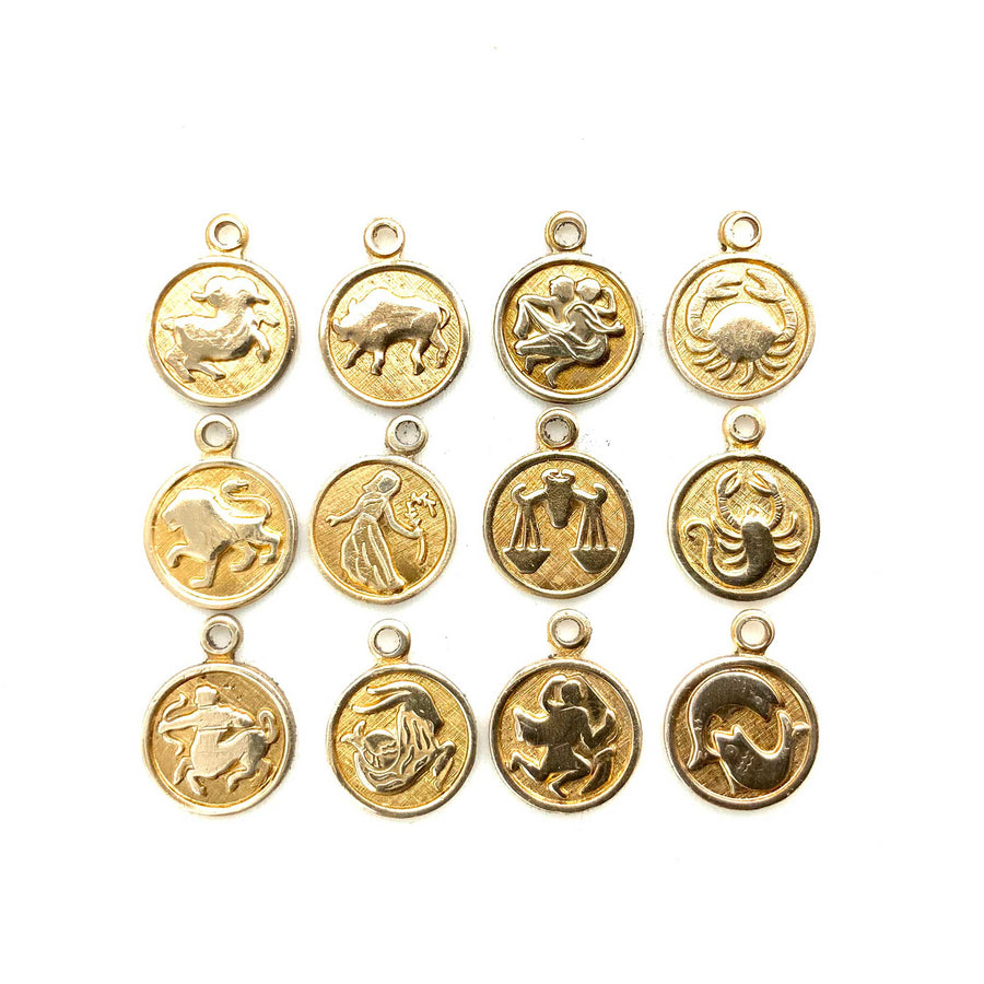 Tiny Vintage Disc Zodiac Charm Necklaces Taurus / 18 Inches