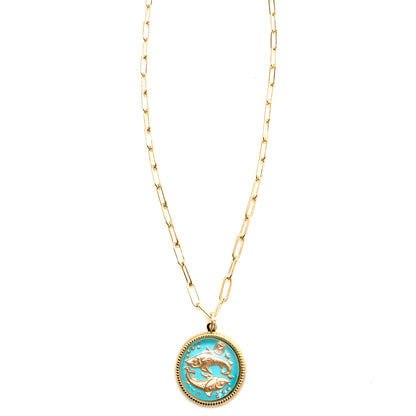 Vintage Glass Paperclip Chain Necklace With Glass Zodiac Charm